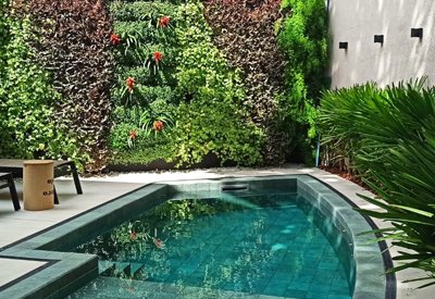 Projeto paisagístico residencial com jardim moderno